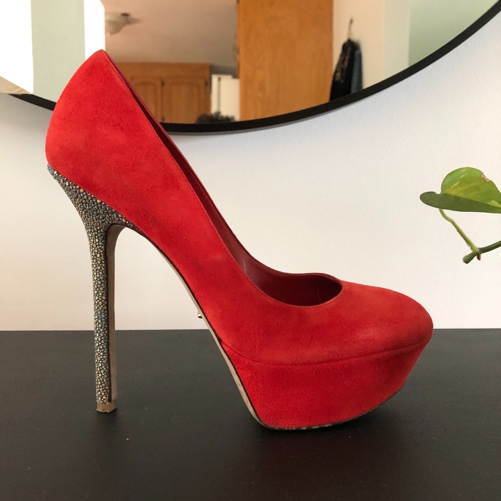 SERGIO ROSSI Shoes Stingray Heel Red Suede Heels